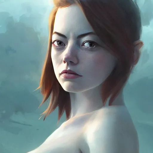 Image similar to a highly detailed epic cinematic concept art CG render digital painting artwork: Emma Stone. By Greg Rutkowski, Ilya Kuvshinov, WLOP, Stanley Artgerm Lau, Ruan Jia and Fenghua Zhong, trending on ArtStation, subtle muted cinematic colors, made in Maya, Blender and Photoshop, octane render, excellent composition, cinematic atmosphere, dynamic dramatic cinematic lighting, precise correct anatomy, aesthetic, very inspirational, arthouse