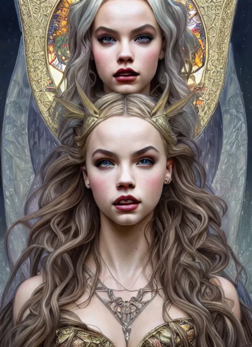 Prompt: ultra realistic illustration, a stunningly beautiful greek gothic goddess of chaos played by jordyn jones and dove cameron and margot robbie and taylor swift and megan fox and adriana lima, intricate, elegant, highly detailed, digital painting, artstation, concept art, smooth, sharp focus, illustration, art by artgerm and greg rutkowski and alphonse mucha, cinematic lightning