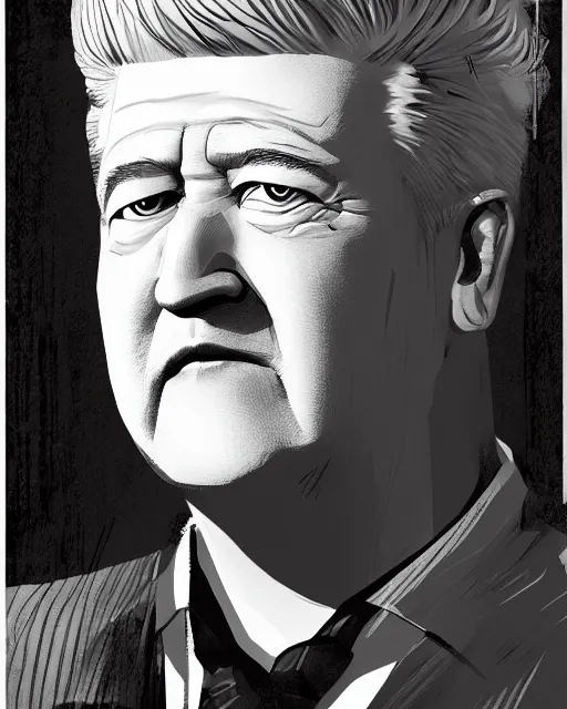 Image similar to a portrait of david lynch, anime style, ghibly, trending on artstation,