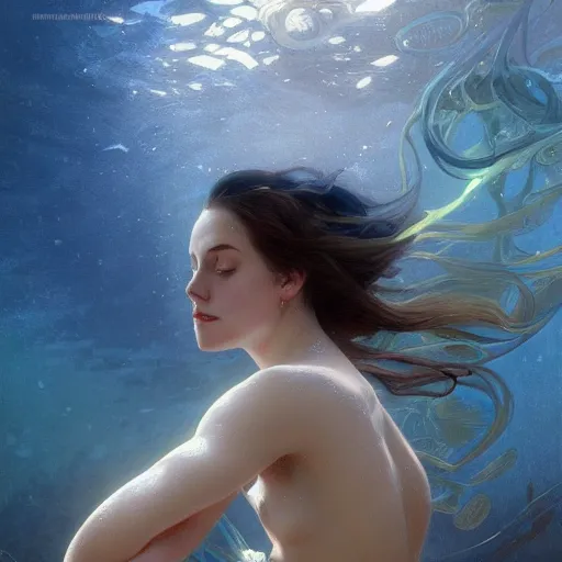 Prompt: Emily Willis full body underwater , intricate, elegant, highly detailed, digital painting, artstation, concept art, smooth, sharp focus, illustration, art by artgerm and greg rutkowski and alphonse mucha 4K IMAX hyperrealistic Salvador Dali renaissance painting very very very beautiful