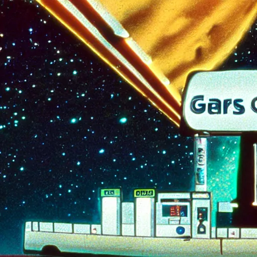 Image similar to a gas station in space, 3 5 mm film, by robert altman