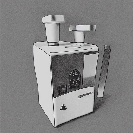 Prompt: drawing of innovative concept kitchen tools by Japanese engineers, blade runner style, 3d, photorealism