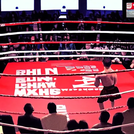 Image similar to realistic photo of a boxing match with many people in the stands