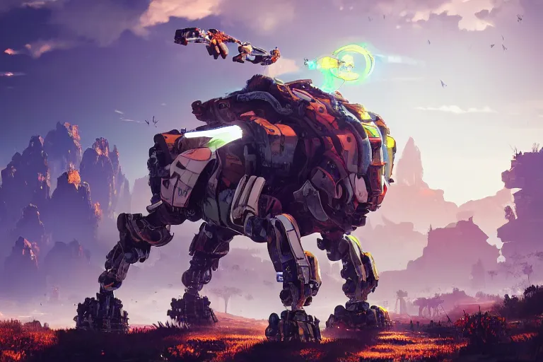 Image similar to grazer machine mecanical creature robot of horizon forbidden west horizon zero dawn radiating a glowing aura global illumination ray tracing hdr fanart arstation by ian pesty and alena aenami artworks in 4 k