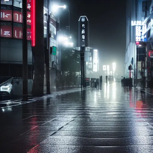 Prompt: tesla in tokyo at a foggy and rainy night, realistic 4 k