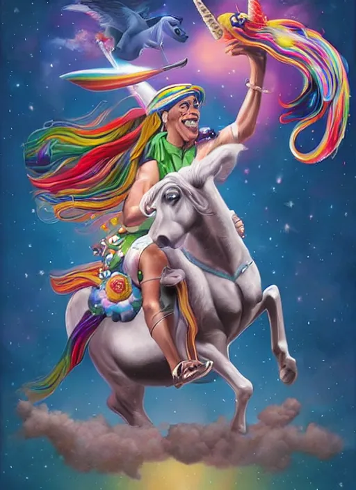 Image similar to portrait of obama riding an unicorn, pixar style, by tristan eaton stanley artgerm and tom bagshaw.