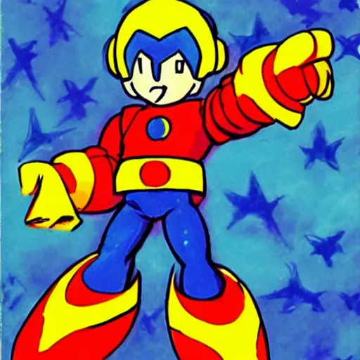 Image similar to galaxyman ( from megaman 9 ) in the style of hirohiko araki