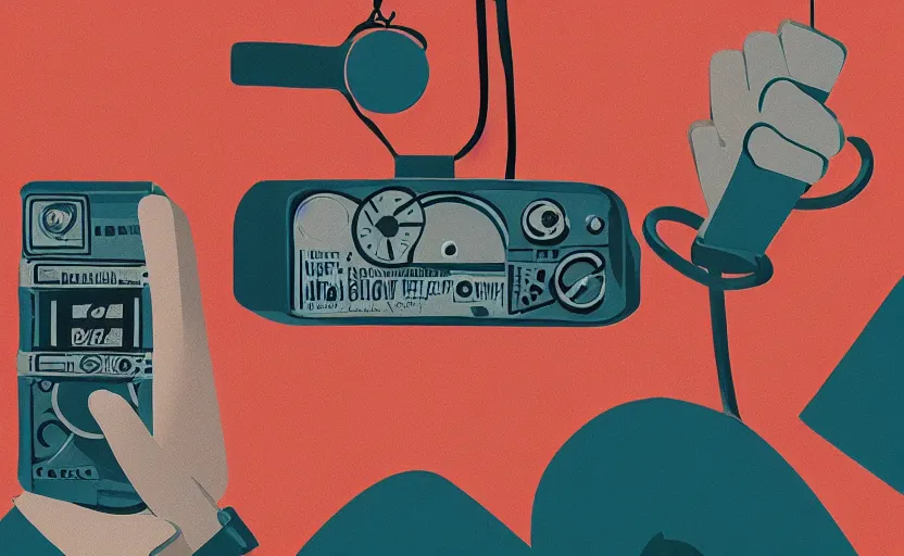 Image similar to person holding an old broken hand radio with dials, james gilleard, print, game art