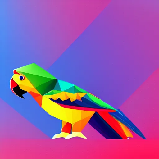 Prompt: isometric vector low poly rainbow parrot icon, low poly fragments surrounding it, black background, cgsociety, volumetric lighting, artstationhq