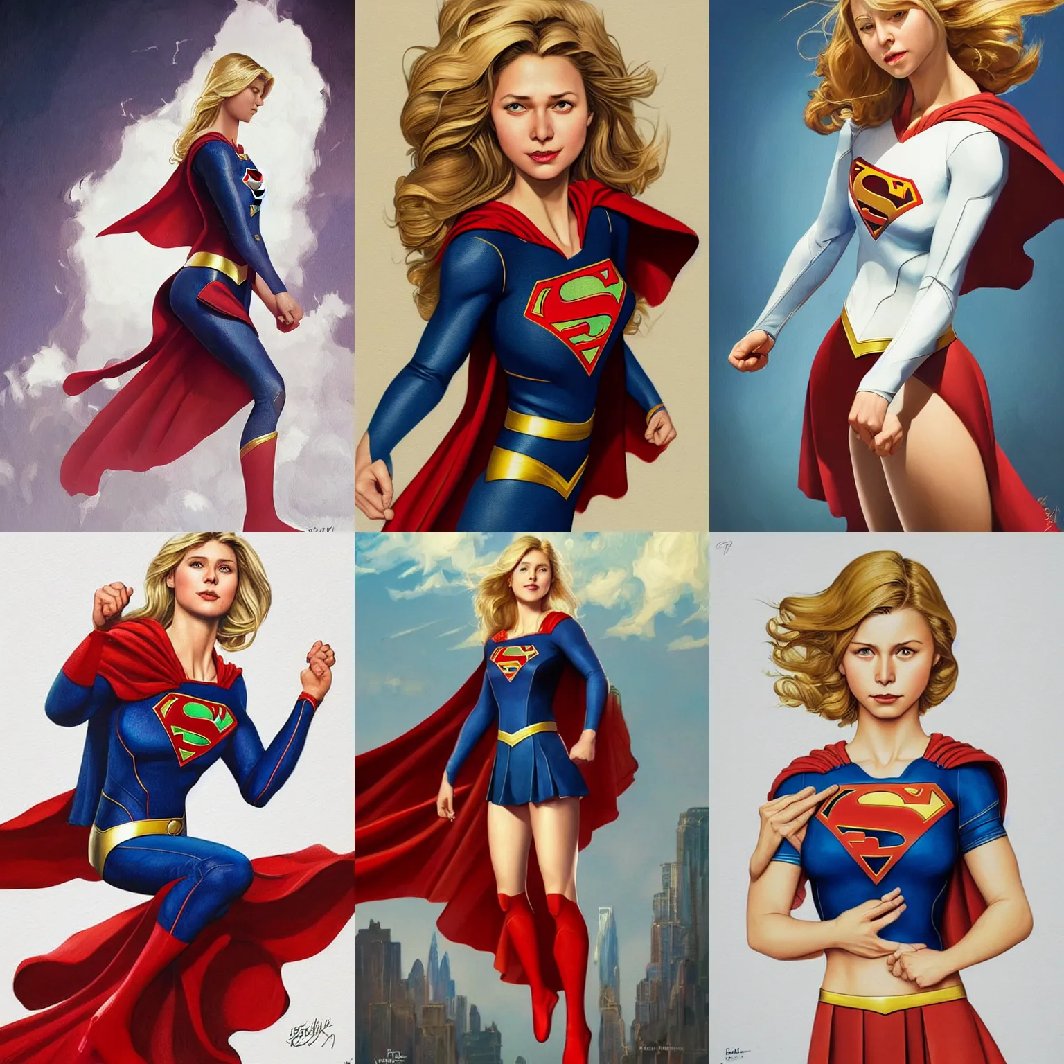Prompt: supergirl on white background, intricate, highly detailed, digital painting, artstation, concept art, smooth, sharp focus, illustration, art by norman rockwell emiliano ponzi andrey remnev yoann lossel aaron jasinski, 8 k