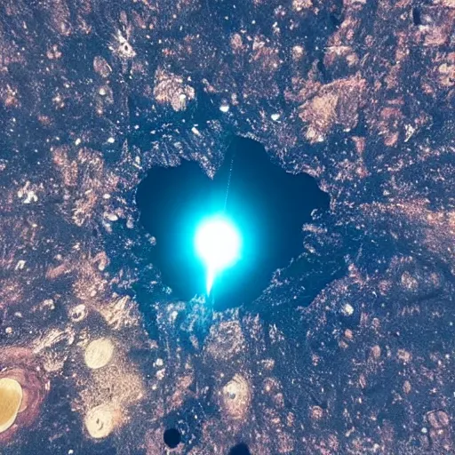 Prompt: the earth is obliterated by an Enormous alien ship shooting a plasma beam, moon pov looking down on earth