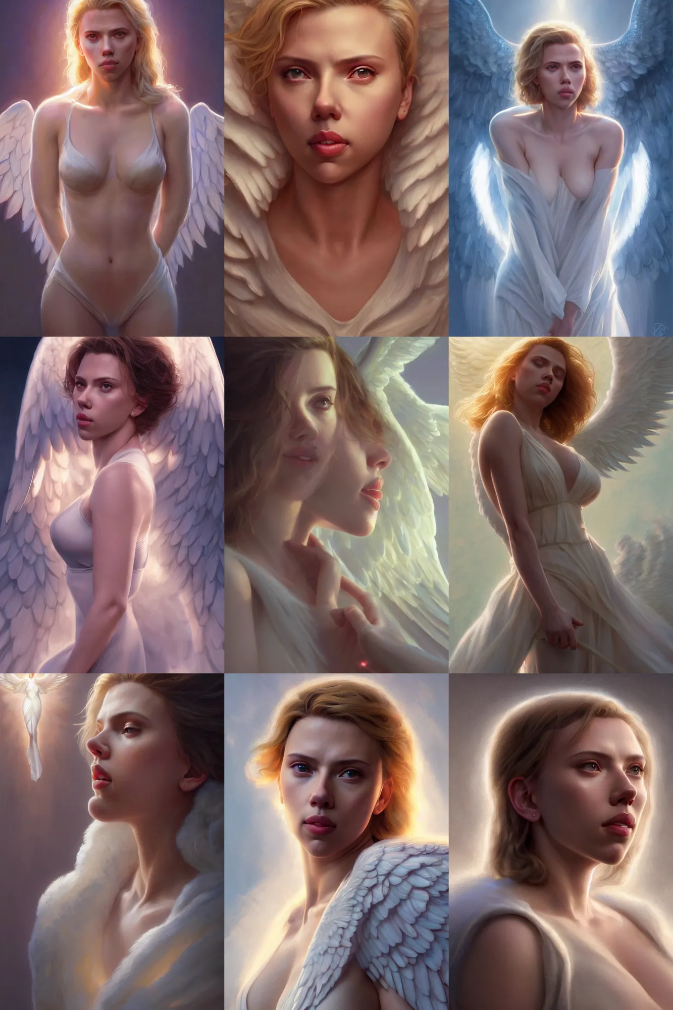 Image similar to scarlett johansson as a heavenly angel, anatomy, bathed in light, highly detailed, photorealistic, artstation, smooth, sharp focus, illustration, unreal engine 5, 8 k, art by artgerm and greg rutkowski and edgar maxence