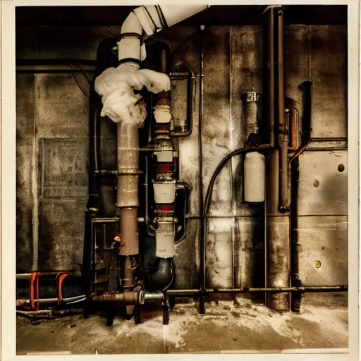 Image similar to a boiler room, color photography