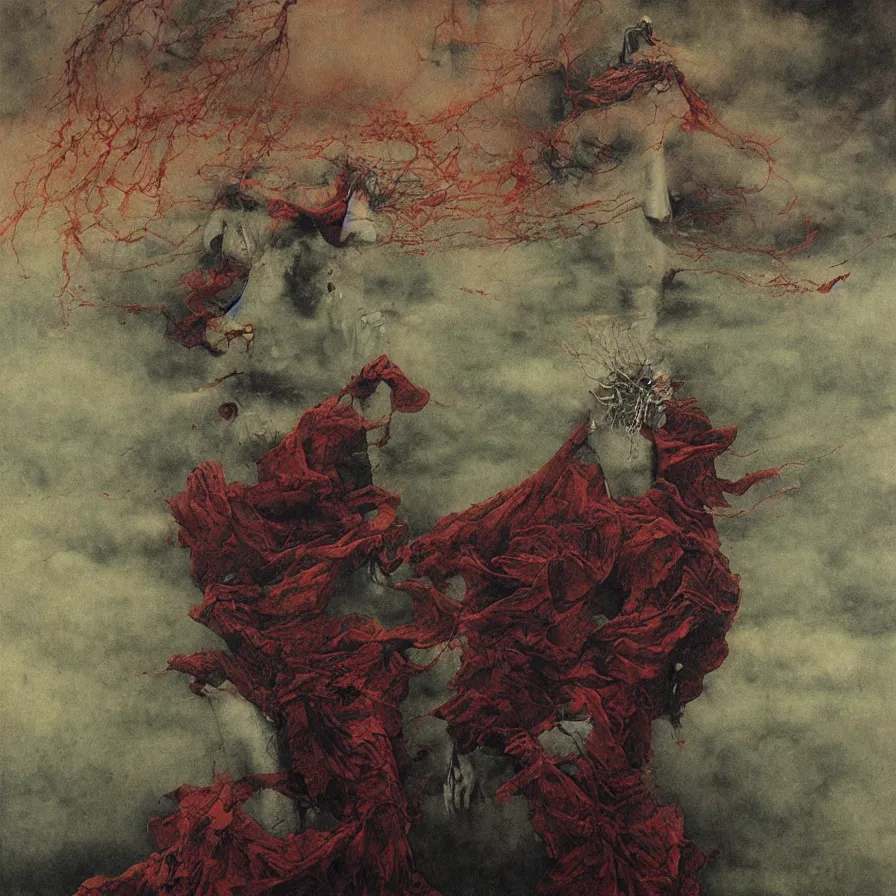 Prompt: a antichrist in clouds of atmospheric mist, high detailed beksinski painting, by adrian ghenie and gerhard richter. art by takato yamamoto. masterpiece, deep colours.