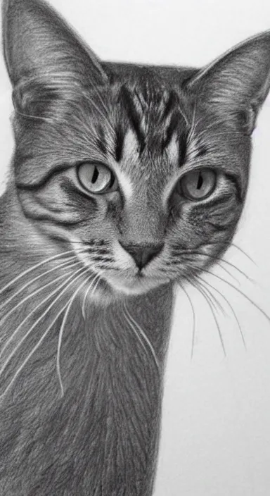 Image similar to highly detailed full body realistic pencil sketch of a beautiful cat with big green eyes in front of the universe