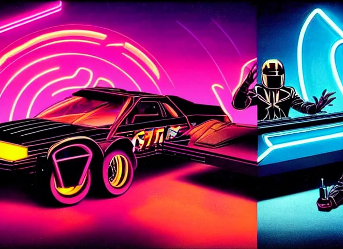 Image similar to knight rider, 1 9 8 2, futuristic style, ultra neon, synthwave, technology, daft punk