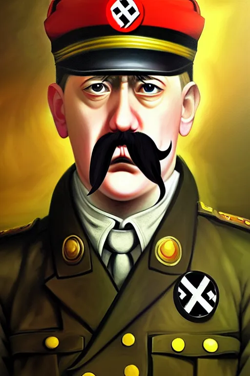 Prompt: baroque oil painting of key visual portrait concept art of hitler as anime girl, with mustache, military nazi ss uniform, brutalist, dark fantasy, rule of thirds golden ratio, fake detail, trending pixiv fanbox, acrylic palette knife, style of makoto shinkai studio ghibli genshin impact jamie wyeth james gilleard greg rutkowski