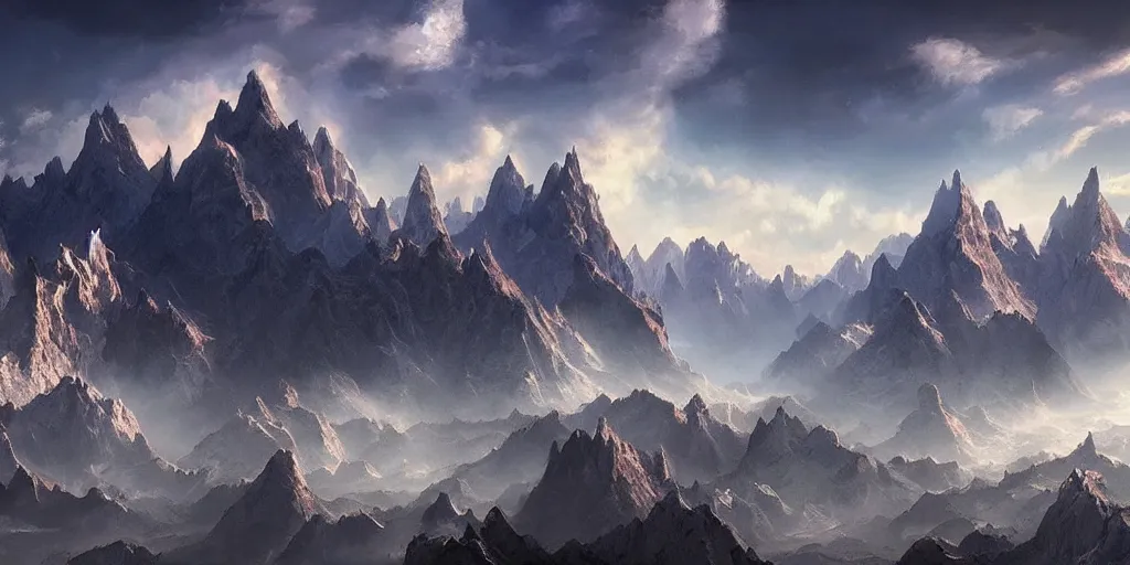 Image similar to beautiful matte painting of a fantasy mountains