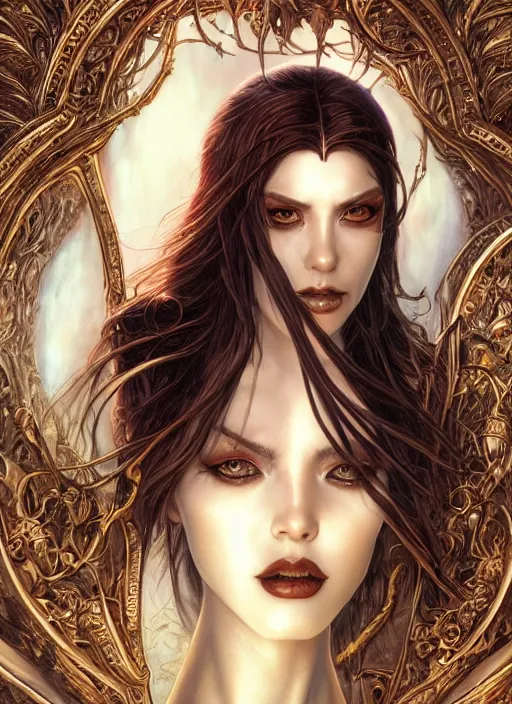 Prompt: a highly detailed symmetrical painting of a female fantasy character with piercing beautiful eyes, art by artgerm and karol bak and mark brooks and donato giancola and bayard wu and gustav moreau and wayne barlowe