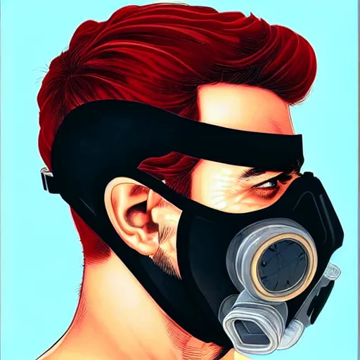 Prompt: a profile photo of a persian man with a diving mask with side profile blood in ocean intricate details by MARVEL comics and Sandra Chevrier-C