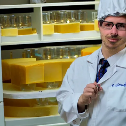 Image similar to professor mouse in his lab, with cheese vials lying around the tables