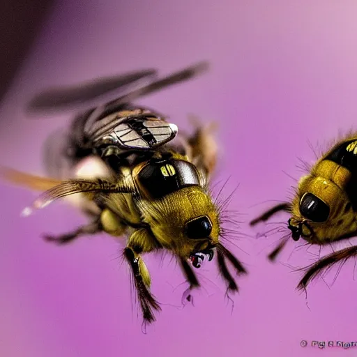 Image similar to kung fu flies fighting with each other, macro, canon eos