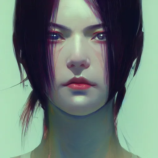 Image similar to concept art character, very high angle view, book cover, very attractive woman with full lips, walking in cyberpunk valley highly realistic, fine details, Anime, realistic shaded lighting by Ilya Kuvshinov katsuhiro otomo ghost-in-the-shell, magali villeneuve, artgerm, rutkowski, WLOP Jeremy Lipkin and Giuseppe Dangelico Pino, borderlands 3 style, Michael Garmash and Rob Rey book cover, extremely fine inking lines