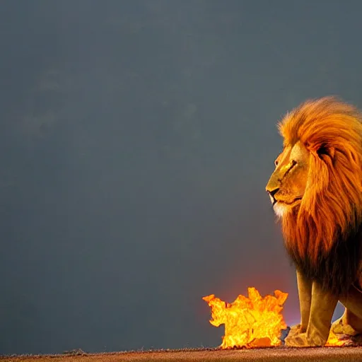 Prompt: lion bending fire