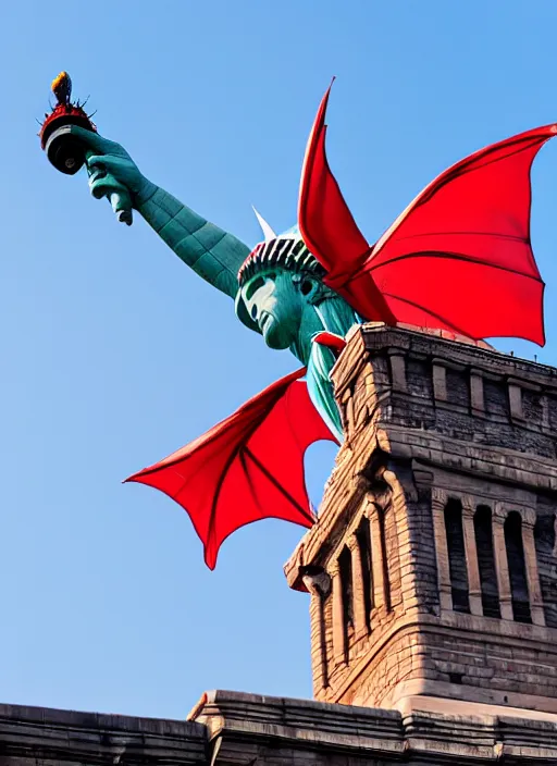 Image similar to red dragon under statue of liberty