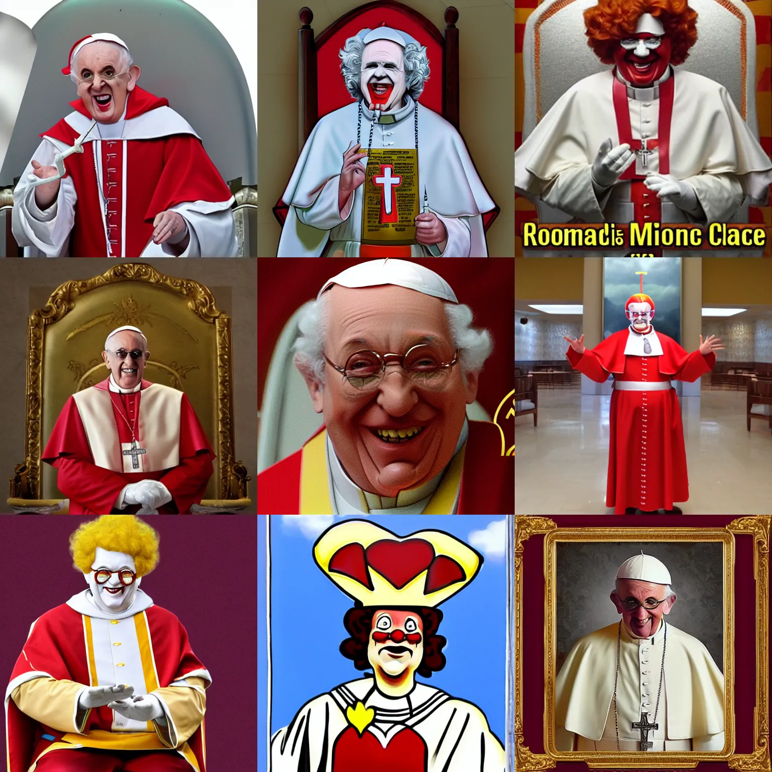 Prompt: ronald mcdonald as the pope,