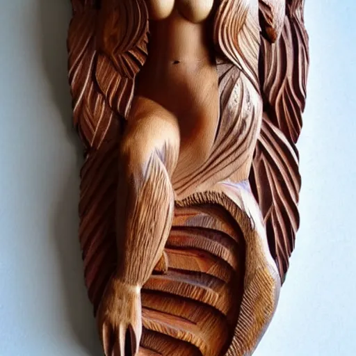 Prompt: beautiful wood carving of a mermaid, realistic, 8k, detailed