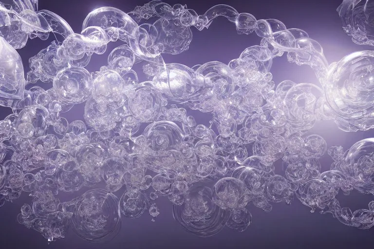 Image similar to simplicity, a huge flock of many ornate translucent puffy filigreed clouds tangled into large whirling ultra detailed crystal specimens, mission arts environment, playful, award winning art, epic dreamlike fantasy landscape, ultra realistic,