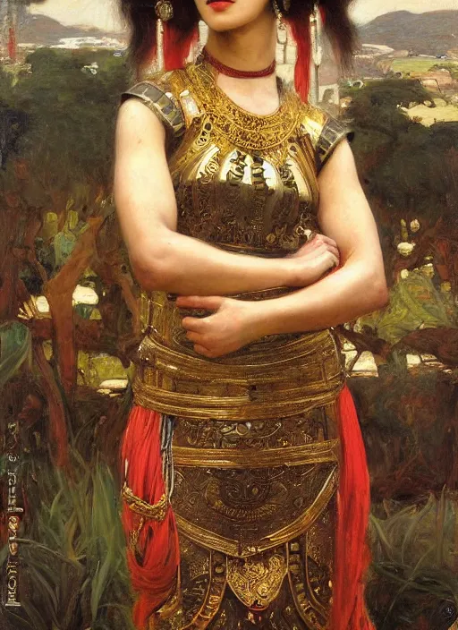 Image similar to beautifull asian queen cyborg with bangs curly Iranian orientalist portrait by john william waterhouse and Edwin Longsden Long and Theodore Ralli and Nasreddine Dinet, oil on canvas. Cinematic, hyper realism, dramatic lighting, high detail 4k