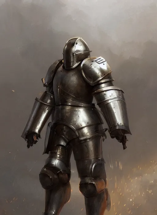 Image similar to medieval knight power armour, concept art, detailed face, medieval, highly detailed, cinematic lighting, digital art painting by greg rutkowski