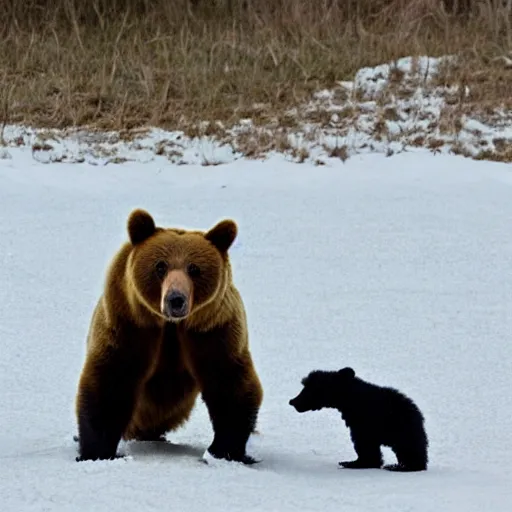 Prompt: bear and small dog