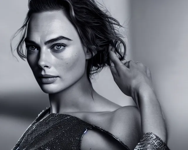 Prompt: a beautiful mix of margot robbie and gal gadot, hyper realistic face, beautiful eyes, cinematic, long shot, hyper detailed, 8 5 mm photograph, 8 k resolution, film still, sharp lens, wide lens