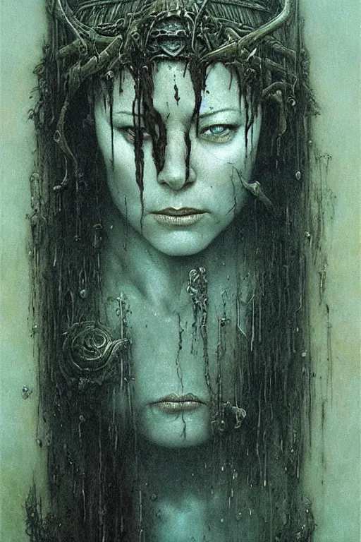 Image similar to alyson hannigan as barbarian by beksinski