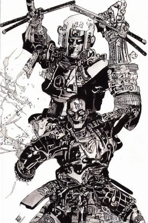 Prompt: cybernetic samurai general ghost by mark zug, simon bisley and daryl mandryk