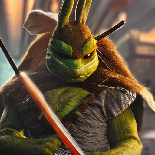 Image similar to the rabbit yojimbo from teenage mutant ninja turtles 4 k hyperdetailed photorealism hdr