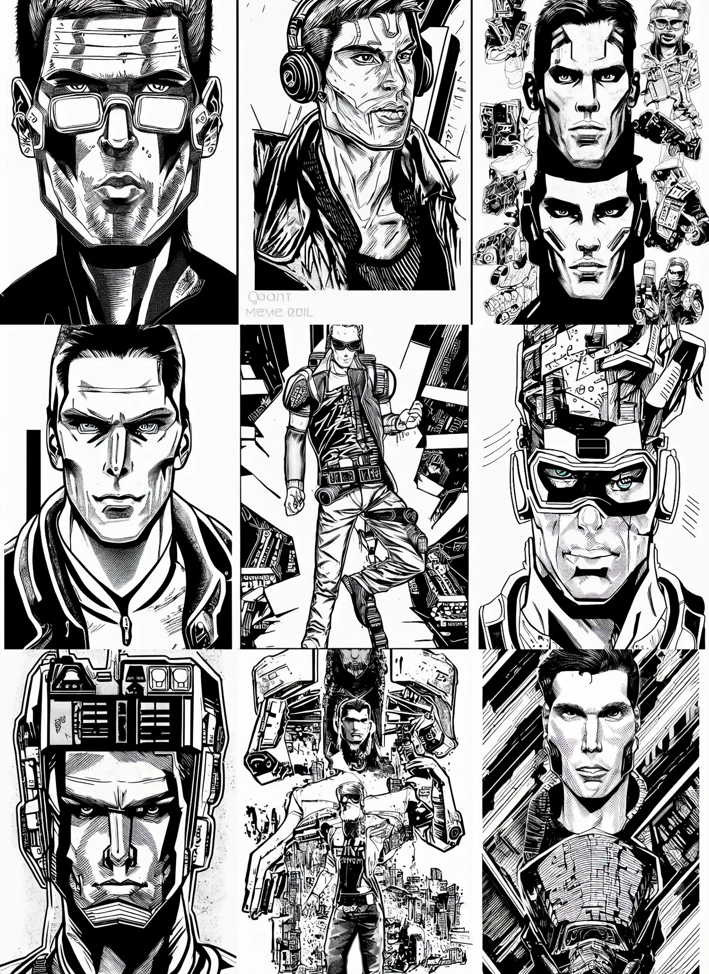 Prompt: jerma, portrait, cyberpunk 2 0 2 0 manual, by steampoweredmikej, inktober, ink drawing, black and white, coloring pages, manga, highly detailed