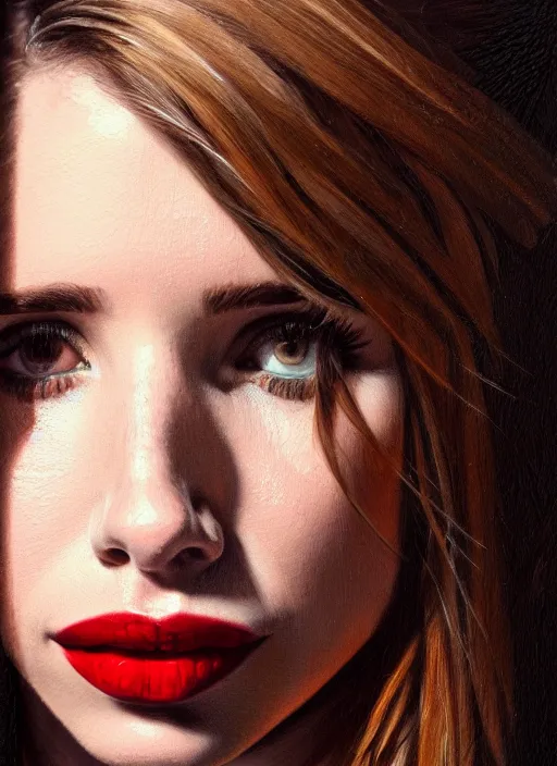 Image similar to close up portrait of emma roberts, oil painting by tomasz jedruszek, cinematic lighting, pen and ink, intricate line, hd, 4 k, million of likes, trending on artstation