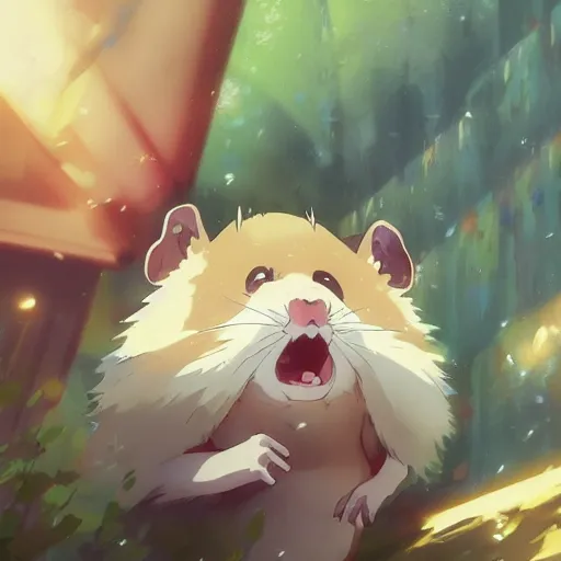 Image similar to a crying hamster, illustration concept art anime key visual trending pixiv fanbox by wlop and greg rutkowski and makoto shinkai and studio ghibli and kyoto animation symmetrical facial features