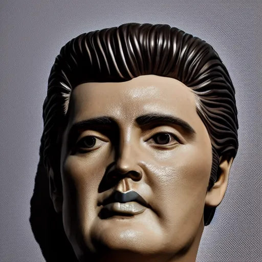 Prompt: a porcelain sculpture of elvis'face in the style of thomas schutte, lucid dream series, cinematic, hyper - realistic, finely detailed, ray tracing, 8 k resolution, long - shot, sharp focus, low angle, 8 5 mm photograph, wide lens