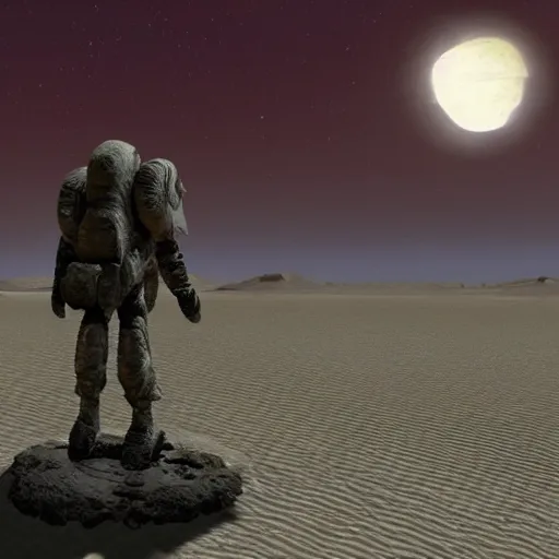 Image similar to the last man standing is on a desert planet waiting for rescue