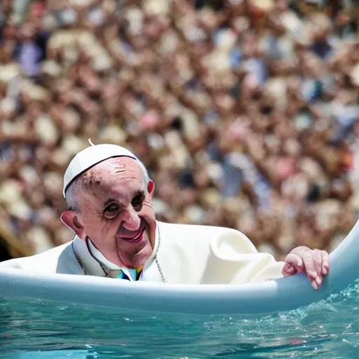 Image similar to the pope on a water slide, professional photography