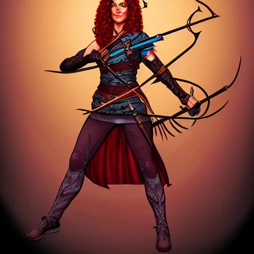 Image similar to a fantasy comic - style full portrait of an archer who looks like gilda radner, digital illustration by ken taylor and sana takeda and jenny frison, character design, concept art, fine inking lines, vivid colors, dnd, highly detailed!, hd, 4 k, trending on artstation