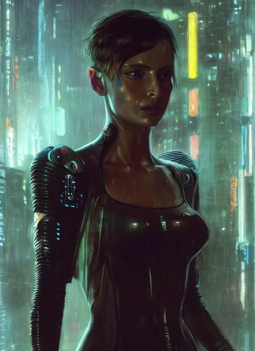 Image similar to Cyberpunk woman in futuristic clothes (blade runner 2049, cyberpunk 2077). Orientalist portrait by john william waterhouse and James Gurney and Theodore Ralli and Nasreddine Dinet, oil on canvas. Cinematic, hyper realism, realistic proportions, dramatic lighting, high detail 4k