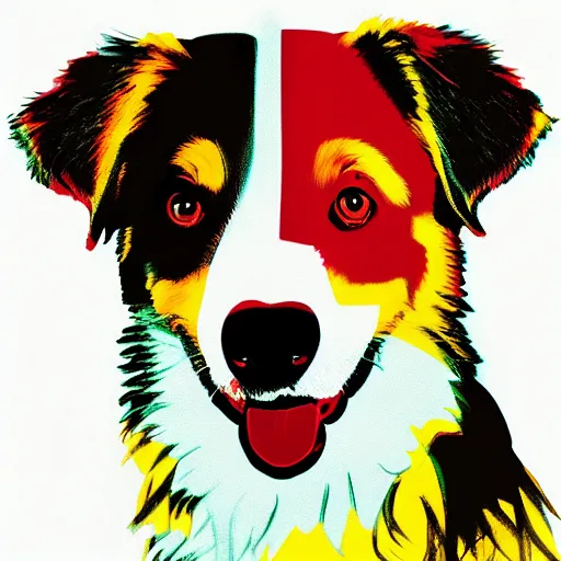 Image similar to an australian shepard by andy warhol, digital art, trending on artstation