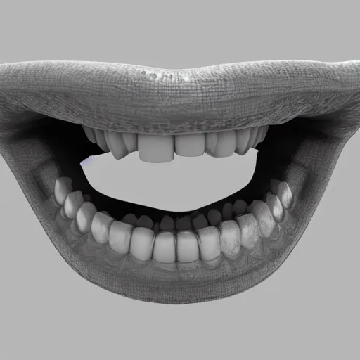 Image similar to poorly rendered 3 d set of teeth