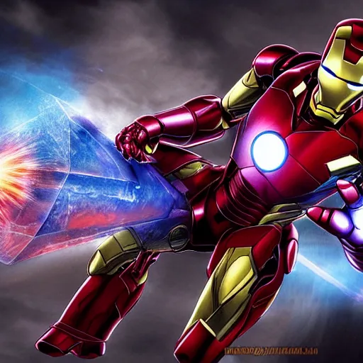 Prompt: marvel comic art, iron man, epic, explosions, fighter jets, popping out of the screen, 3 d illusion